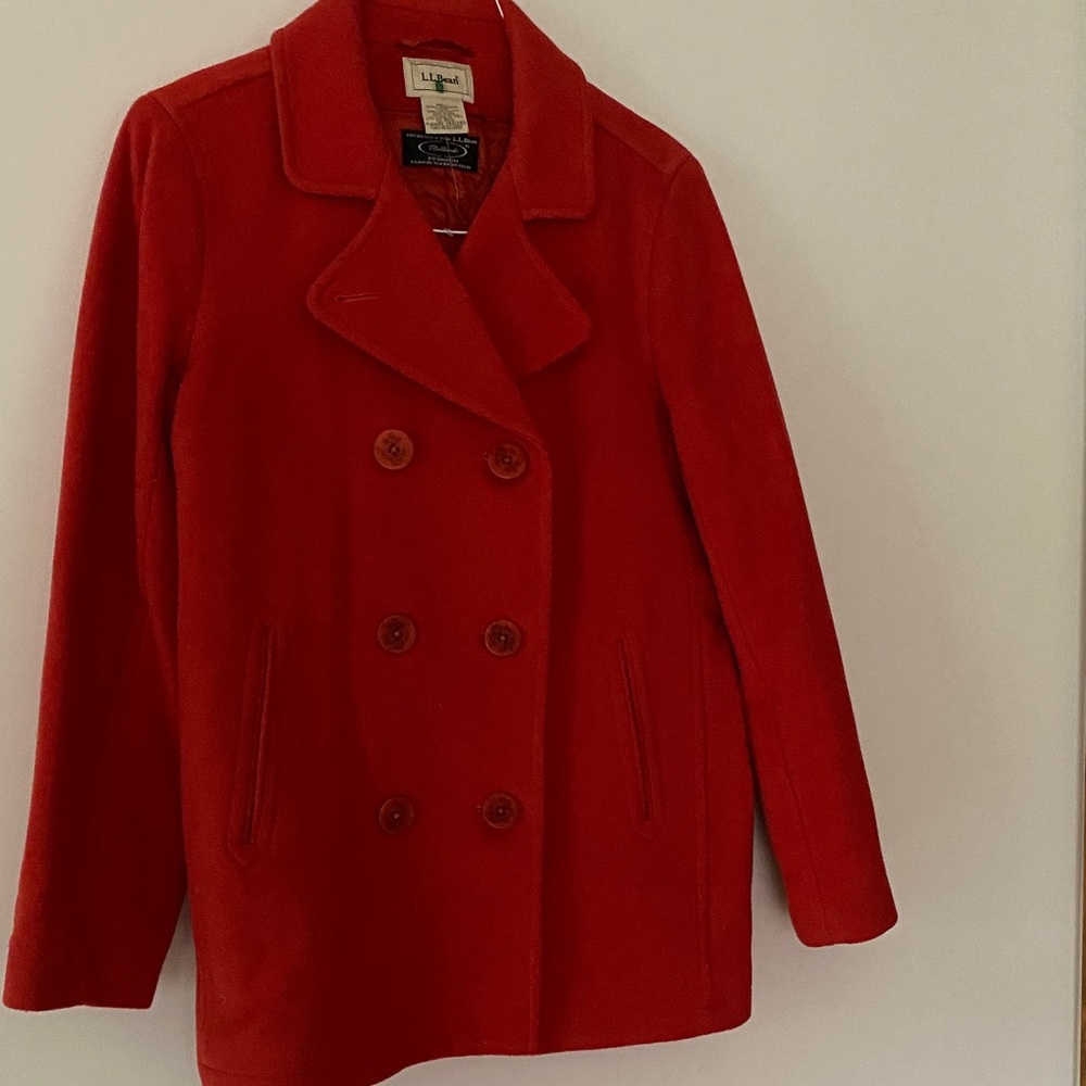 Brand New LLBean Women’s Red Women's Pea Coat!  Size 12!  Wool!  Lined!